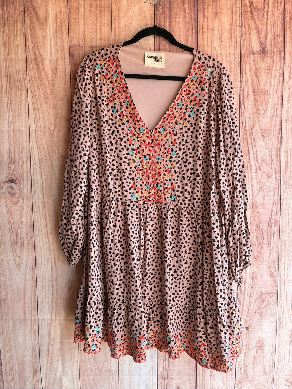 Savanna Jane  Multicolor Leopard Embroidered Dress Size 1X